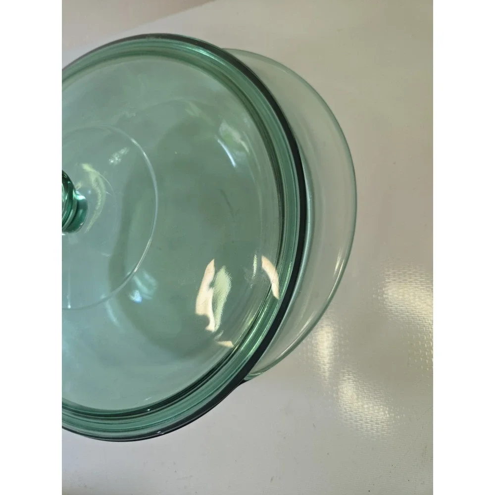 Vintage Anchor Hocking Green Glass 2 Qt Round Casserole Dish 9.5 With Lid
